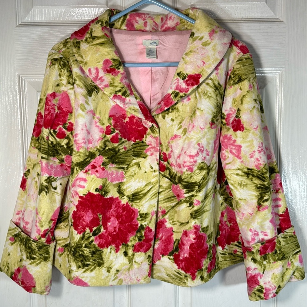 Odille Anthropologie Women’s Floral Blazer Jacket  3/4 Sleeve Cotton Casual Sz 8